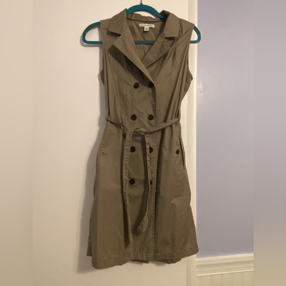 Double breasted button up vest dress with waist tie